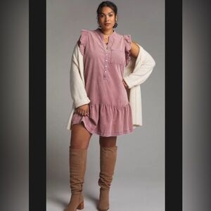 pilcro fuchsia pink mini dress short sleeve ruffle with a pocket
